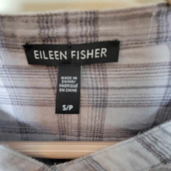 Eileen Fisher Plaid Mandarin Collar Button Down Small - Picture 2 of 5